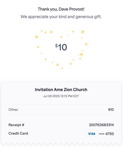 a receipt for a $10 donation to the pastor's church