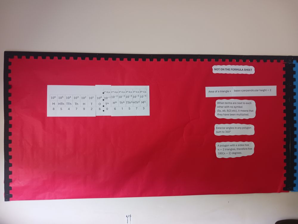A display board with place value and formulae not on the sheet. See in thread for details.