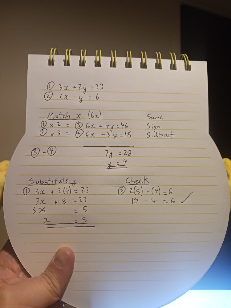 My personal method to solve simultaneous equations. 

If, by the time you see this, I haven't explained it in replies, please DM me for the full breakdown!