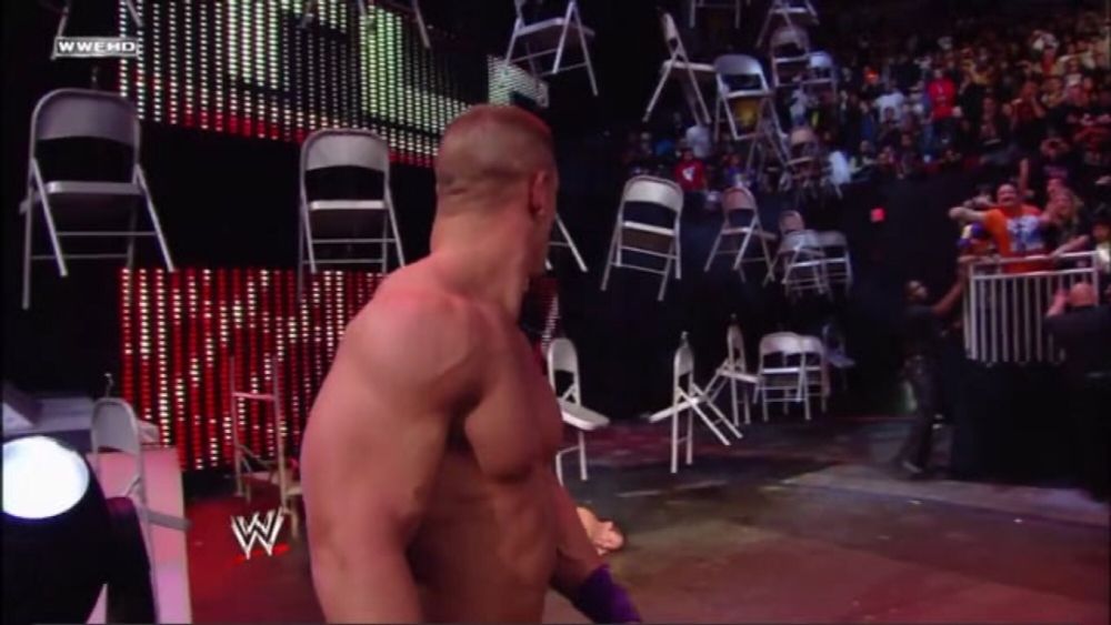 A WWE stage from a Tables, Ladders and Chairs pay-per-view, where there was a wall of floating chairs