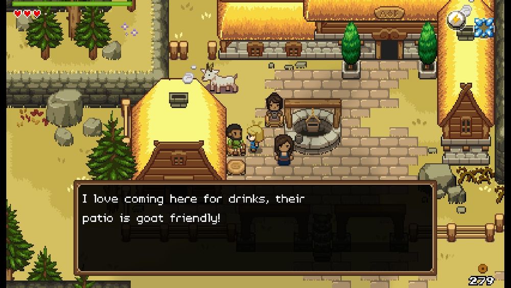 Screenshot from Ocean's Heart. A man saying, "I love coming here for drinks, their patio is goat friendly!"