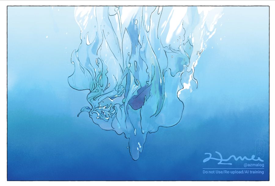 水面に落ちる瞬間のイラスト