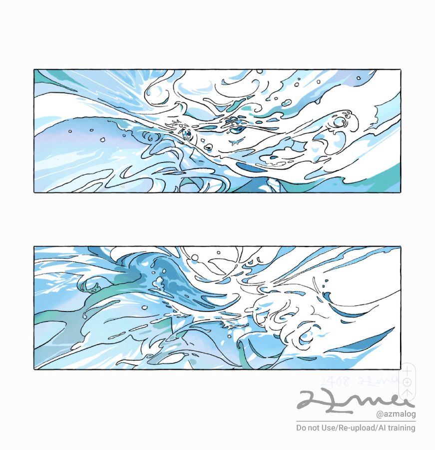 寄せては返す波の動きを2つのコマで描いているイラスト