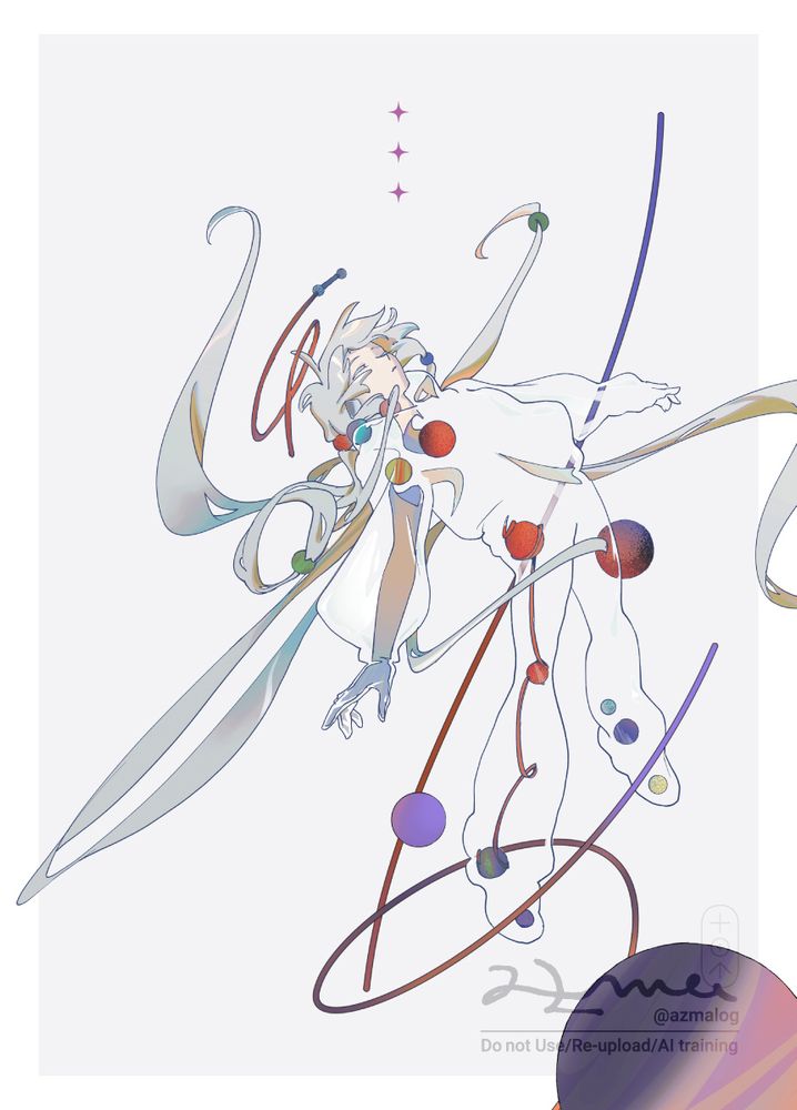オリジナルキャラクターのイラスト。目を閉じて浮かんでいる。体の大部分が透けている。