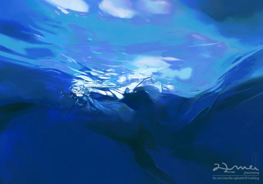 水面近くの人のイラスト