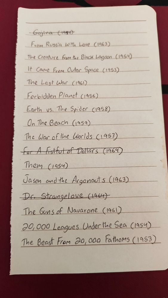 A list of movies mentioned by Para Medic in MGS3