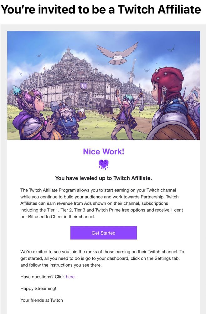 Twitch’s standard affiliate acceptance letter.