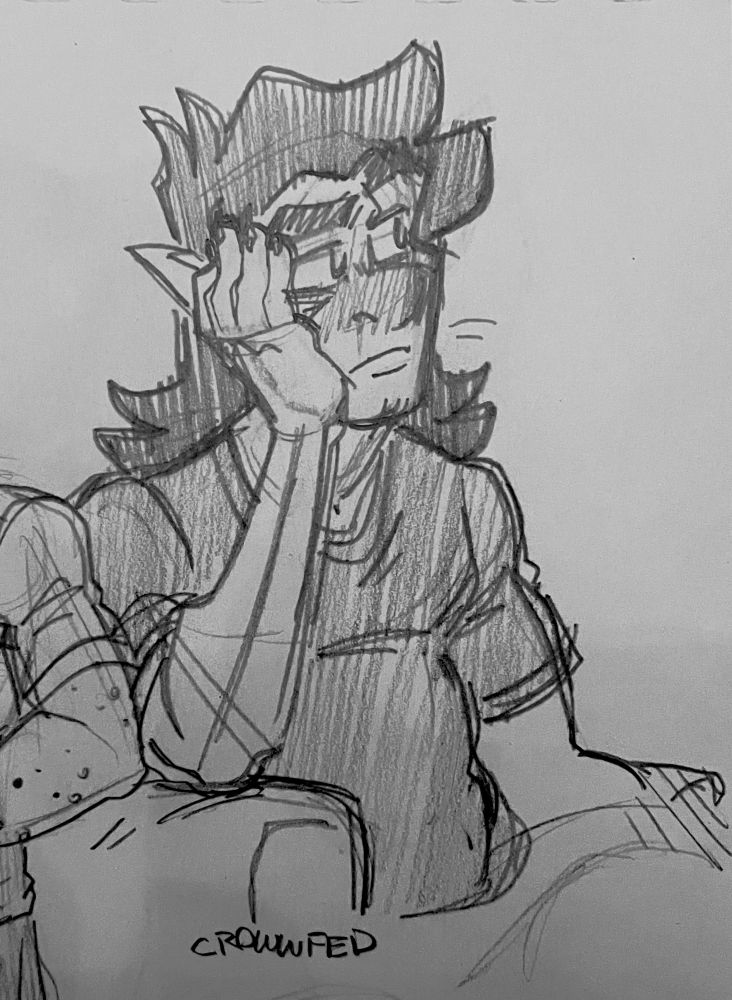 Traditional pencil sketch of Oliver, in human form