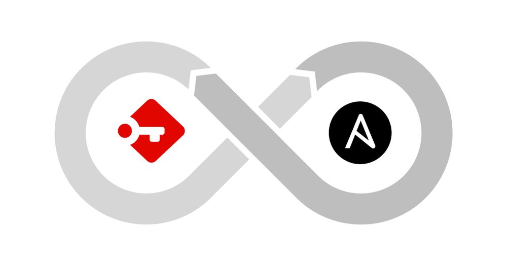 Illustration showing Passbolt and Ansible logos combined within a DevOps infinity loop, representing automated passbolt deployment via ansible.