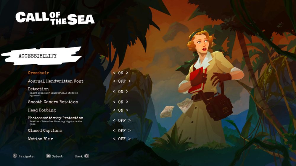 The Accessibility menu for the video game Call of the Sea.