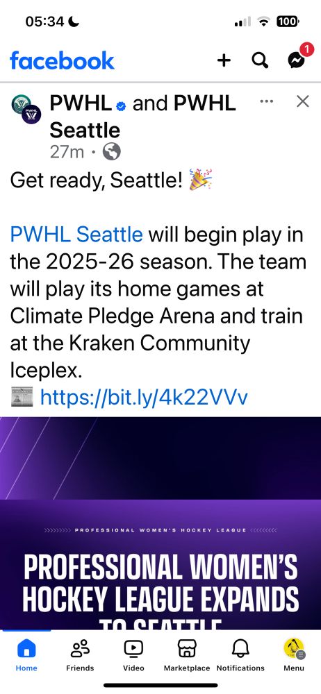 5AM Facebook post announcing Seattle PWHL team