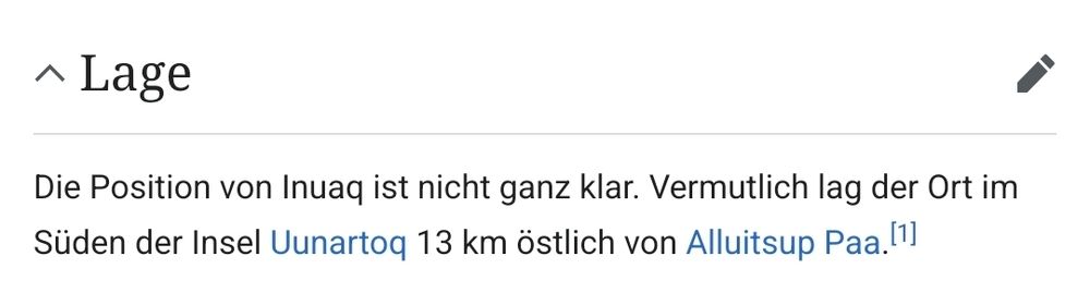 Lage

Die Position von Inuaq ist nicht ganz klar. Vermutlich lag der Ort im Süden der Insel Uunartoq 13 km östlich von Alluitsup Paa.[1]

