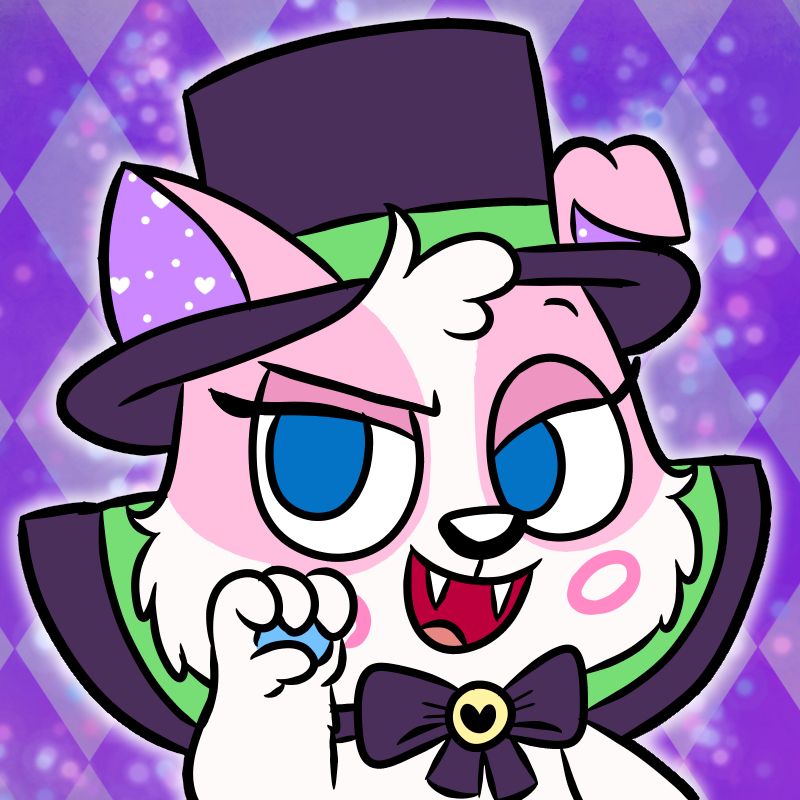 Artwork of a pink plush corgi dressed as a vampire 