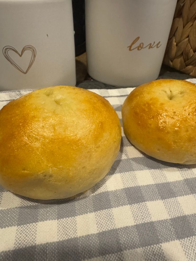 Two homemade bagels.