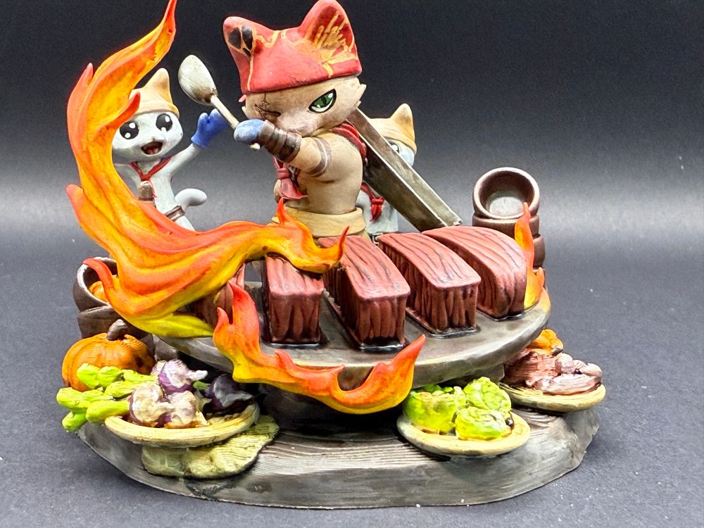 3D printed and painted figure of Meowscular Chef from Monster Hunter. Painted and printed by @terrymcclary sculpt by NomNom Figures. 