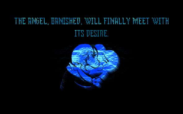 That prophecy panel from Deltarune that reads "THE ANGEL, BANISHED, WILL FINALLY MEET WITH ITS DESIRE" but it's the Soul and Gaster drawn in the style of the blobs kissing meme.