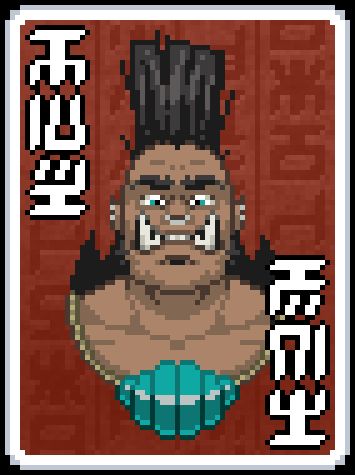Pixel art of Berserker, in the style of a Balatro joker.