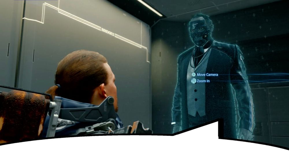A Death Stranding screenshot with a speech bubble that makes it look like Die-Hardman is saying something to the main character.