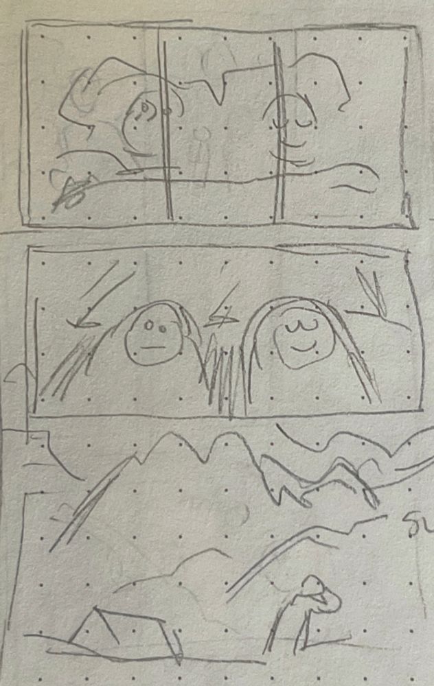 An Extremely rough thumbnail sketch of a comic page