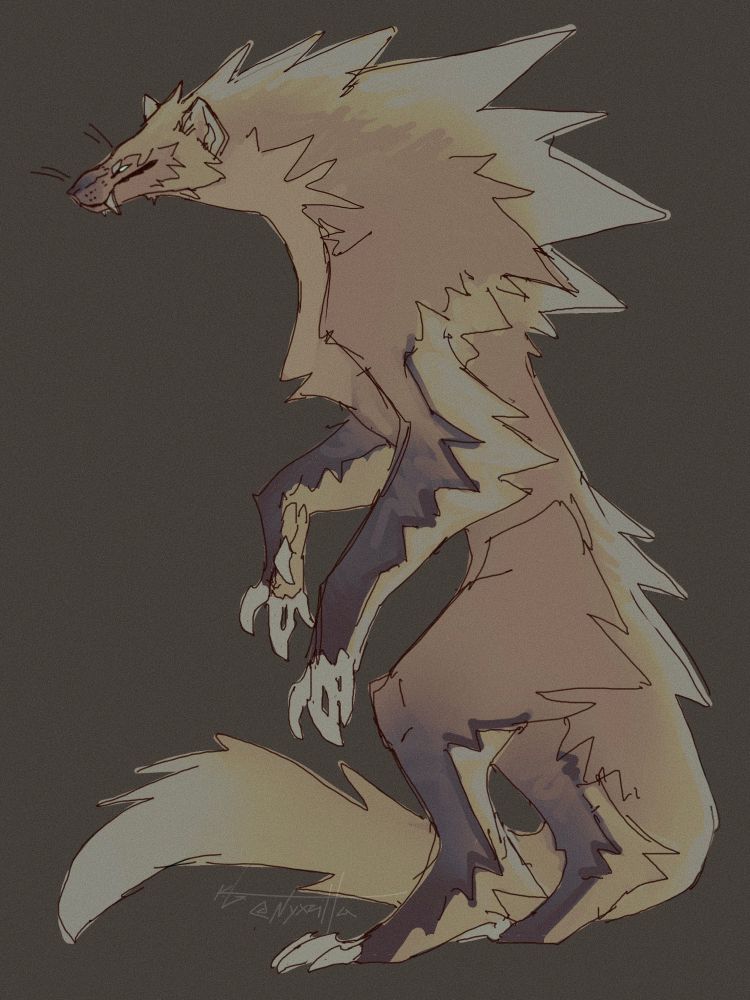 Sketch of a blonde werewolf-esk marten