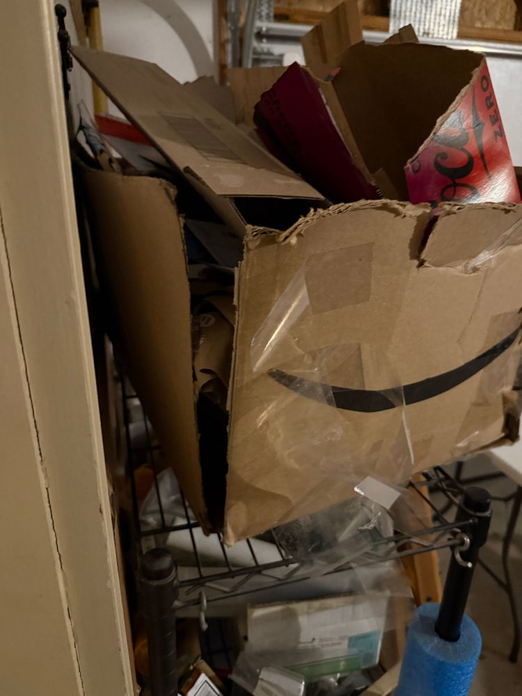 The same cardboard box as shown in the previous skeet, but with a large split down the side.