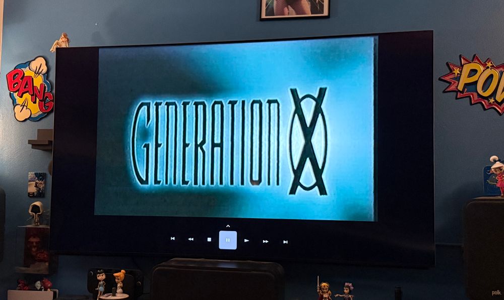 TV screen showing the title screen for the movie Generation X.