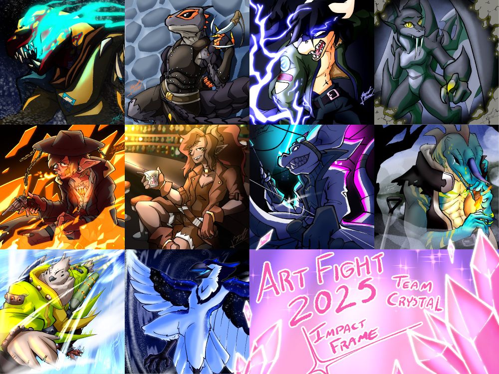 A compilation of character portraits from ArtFight's 2025 event.