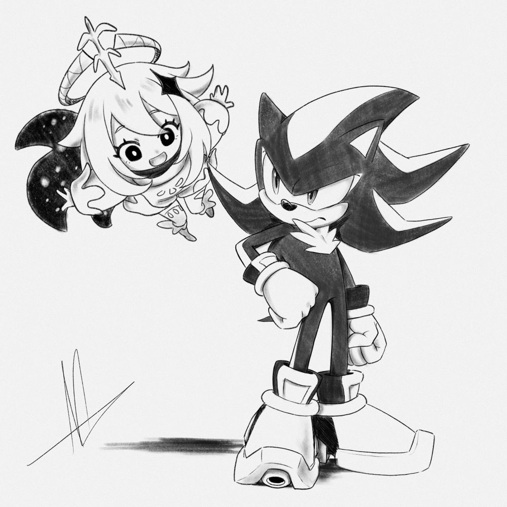 Paimon from Genshin Impact is with Shadow the Hedgehog to celebrate them being nominated for Player’s Choice at The Game Awards