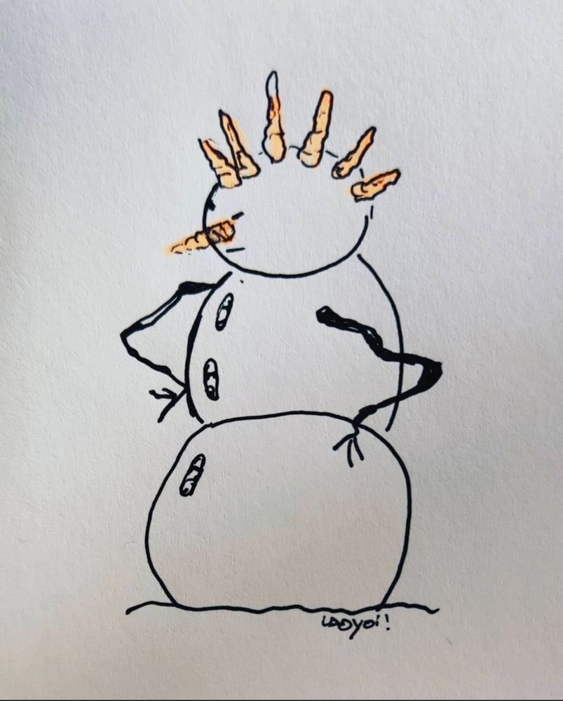 Zeichnung eines Schneemanns mit einem Irokesen aus Karotten