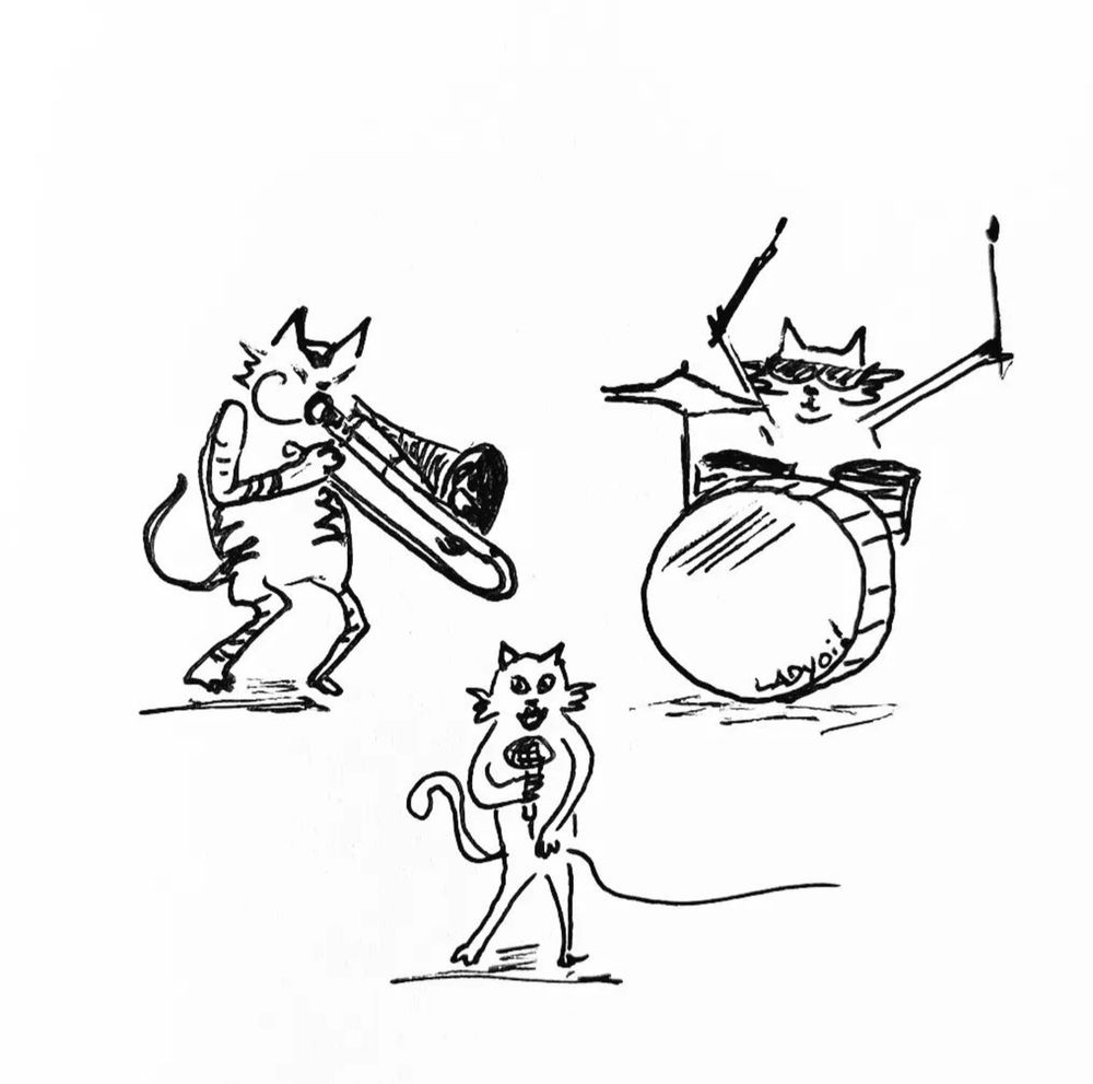 Zeichnung einer Jazzband aus Katzen