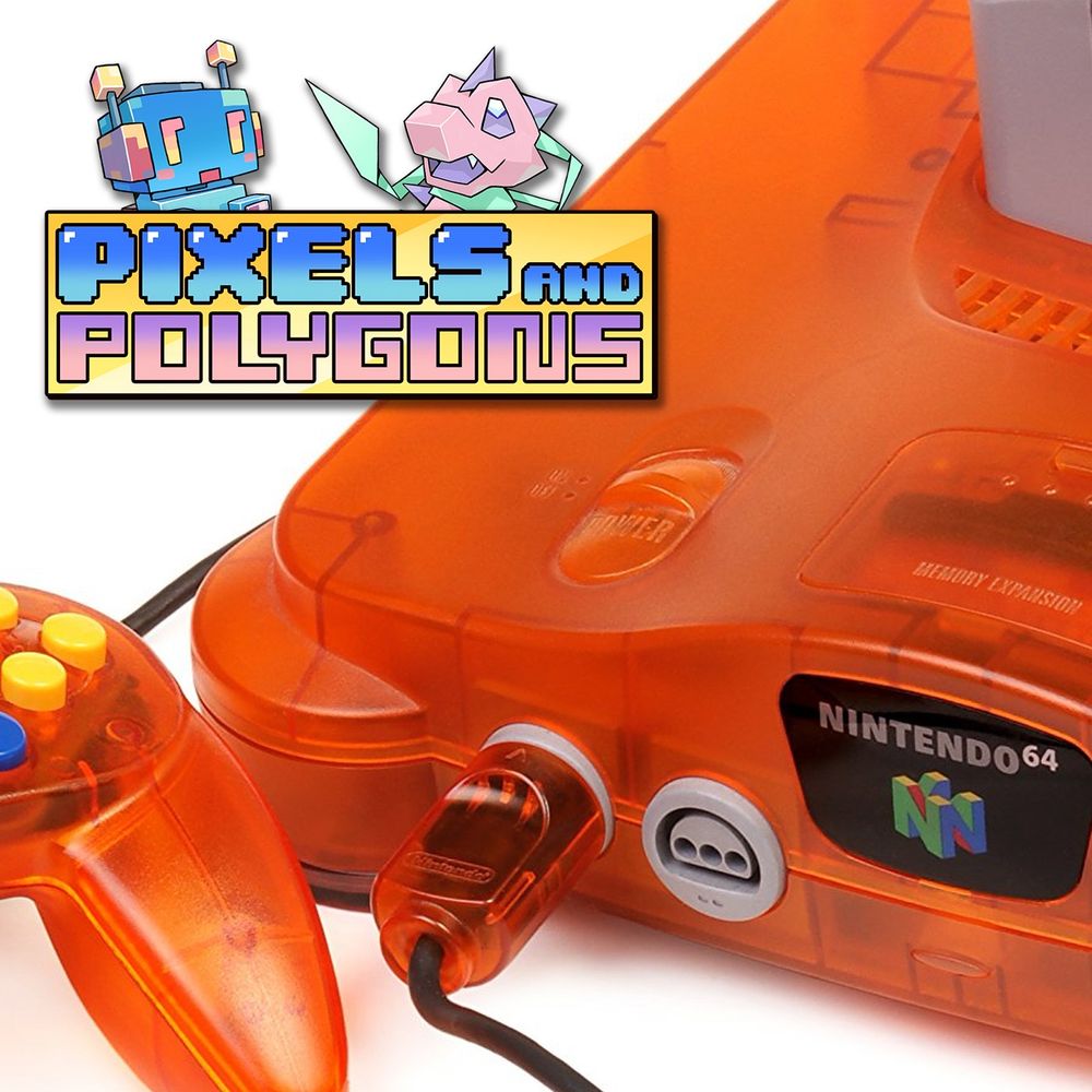 A tight shot of an orange N64 console