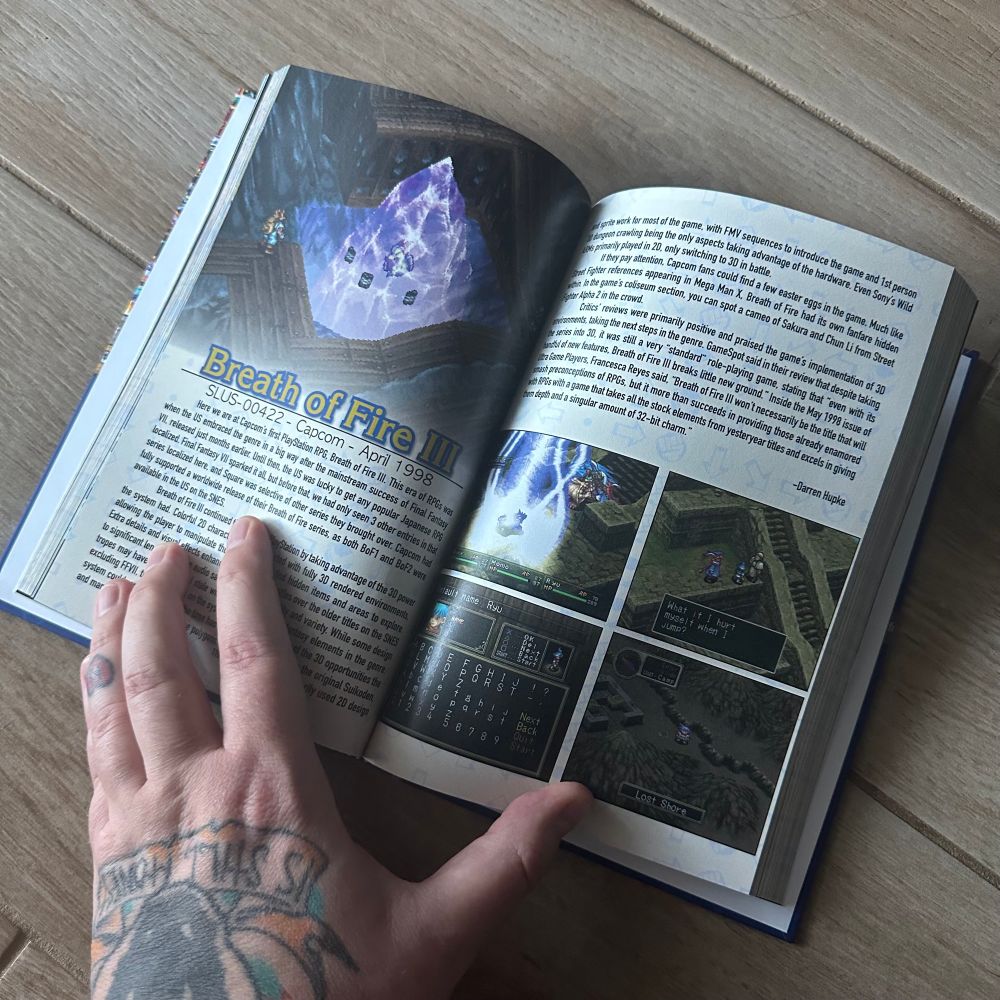 Interior of a book featuring coverage of PlayStation games. 