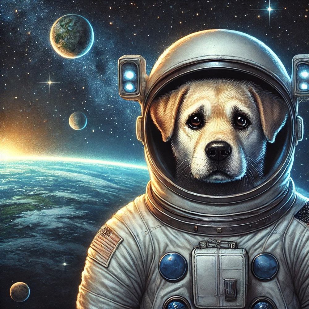 Sad dog in space