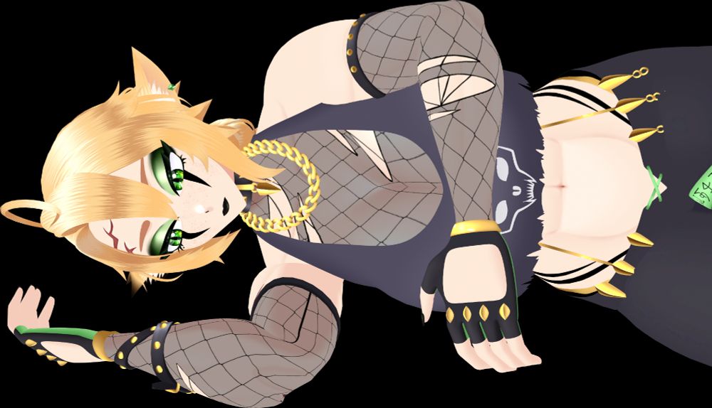 Hnetu,c atgirl vtuber, laying on the floor and staring forlornly down, anxious about how stream will go.