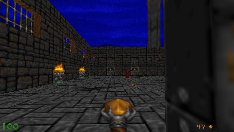 Doom Legacy PSP running Heretic: Shadow of the Serpent Riders

I could not find a screenshot of it running Doom and to my knowledge, this is the only Boom compatible Doom source port for PSP