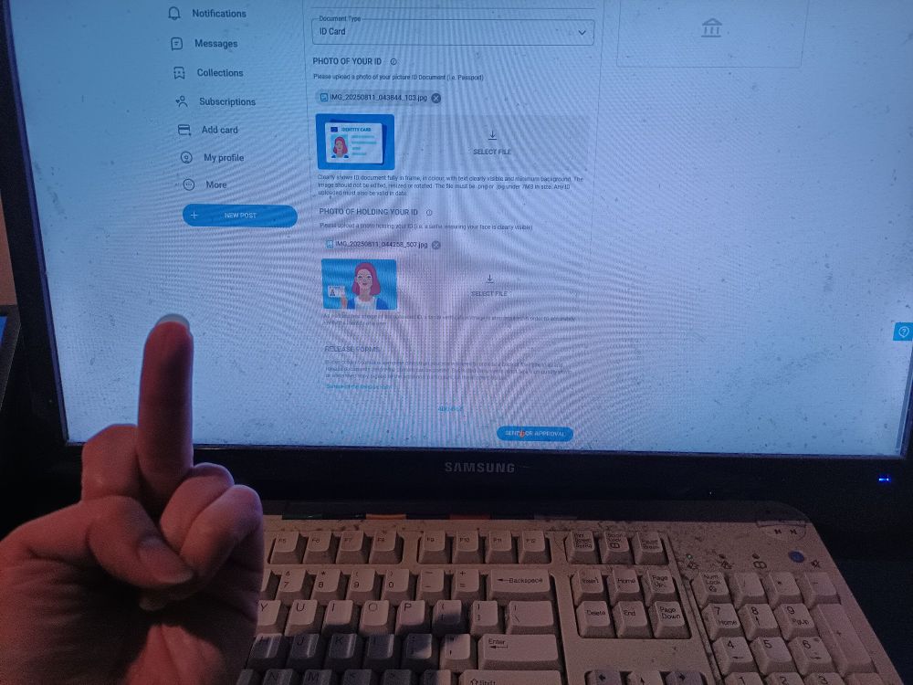 Me flipping off the verification page of OnlyFans, because they know that I'm a real person, but ig they have unreasonable standards for creators that aren't heteronormative women