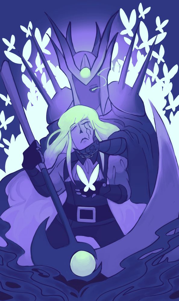 illustration of a reaper woman and a lich king