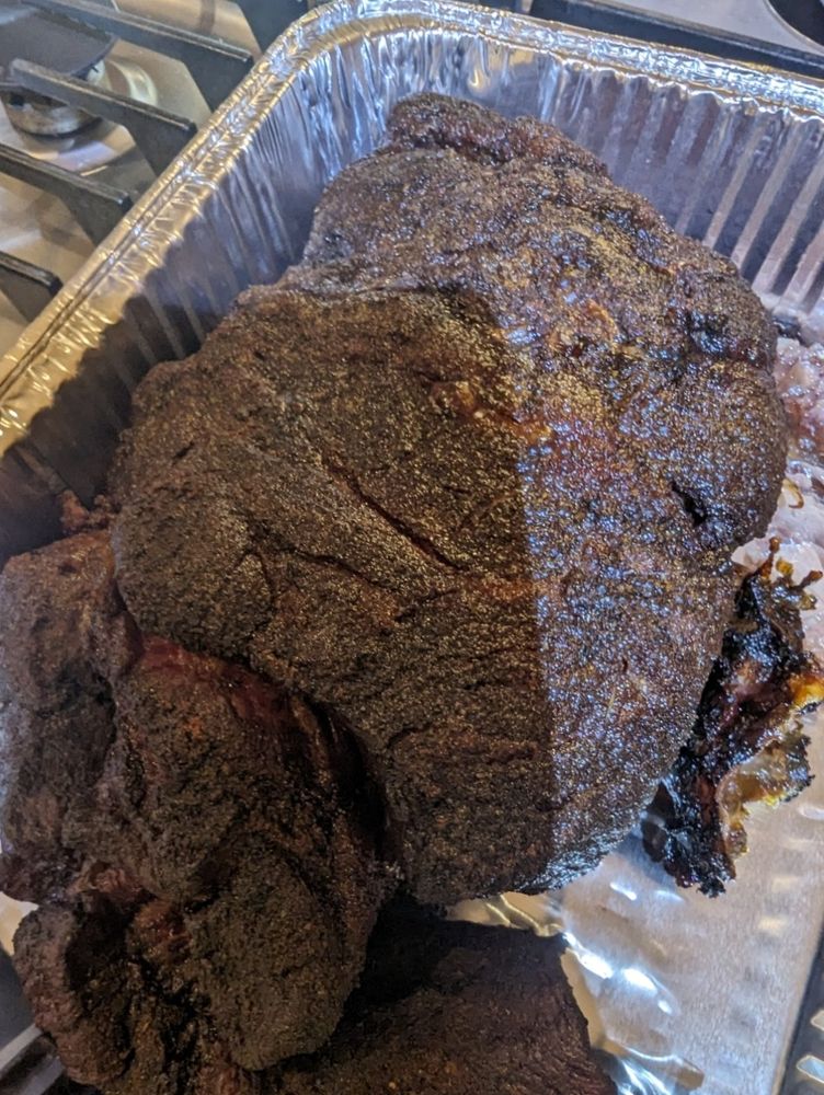 Exterior of pork shoulder before shredding