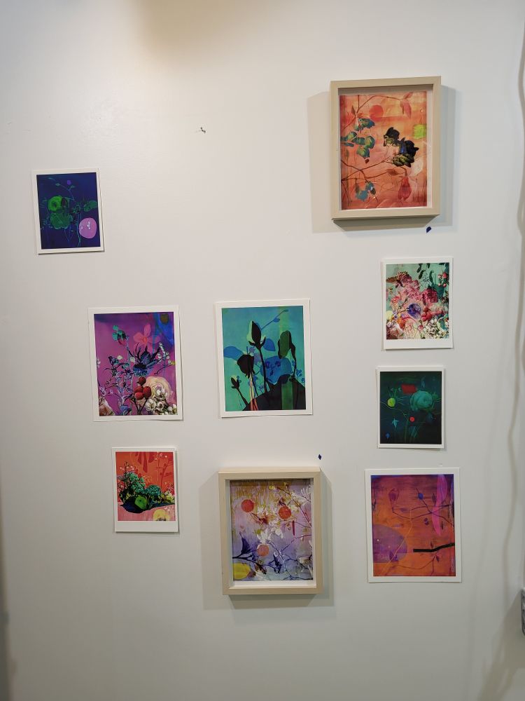 A series of small colourful collage paintings.