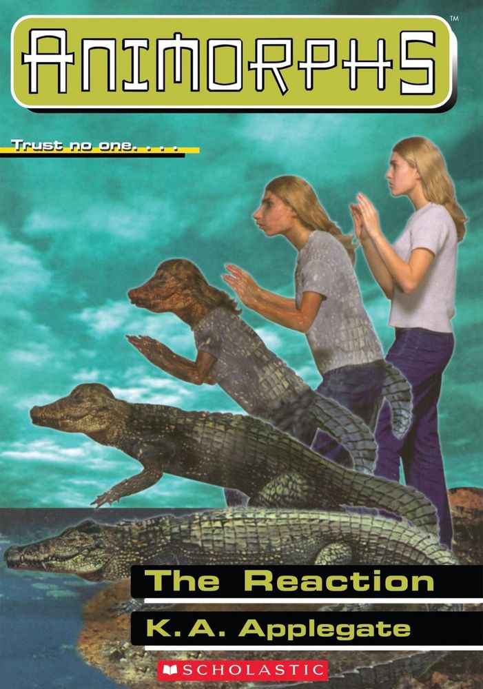 Animorphs book cover of a girl turning into an alligator 
