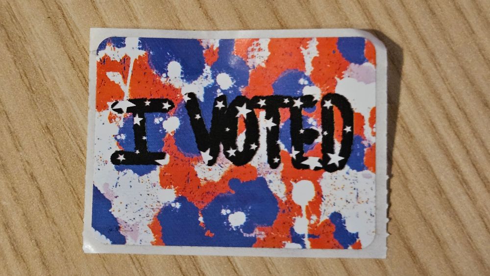 An "I voted" sticker