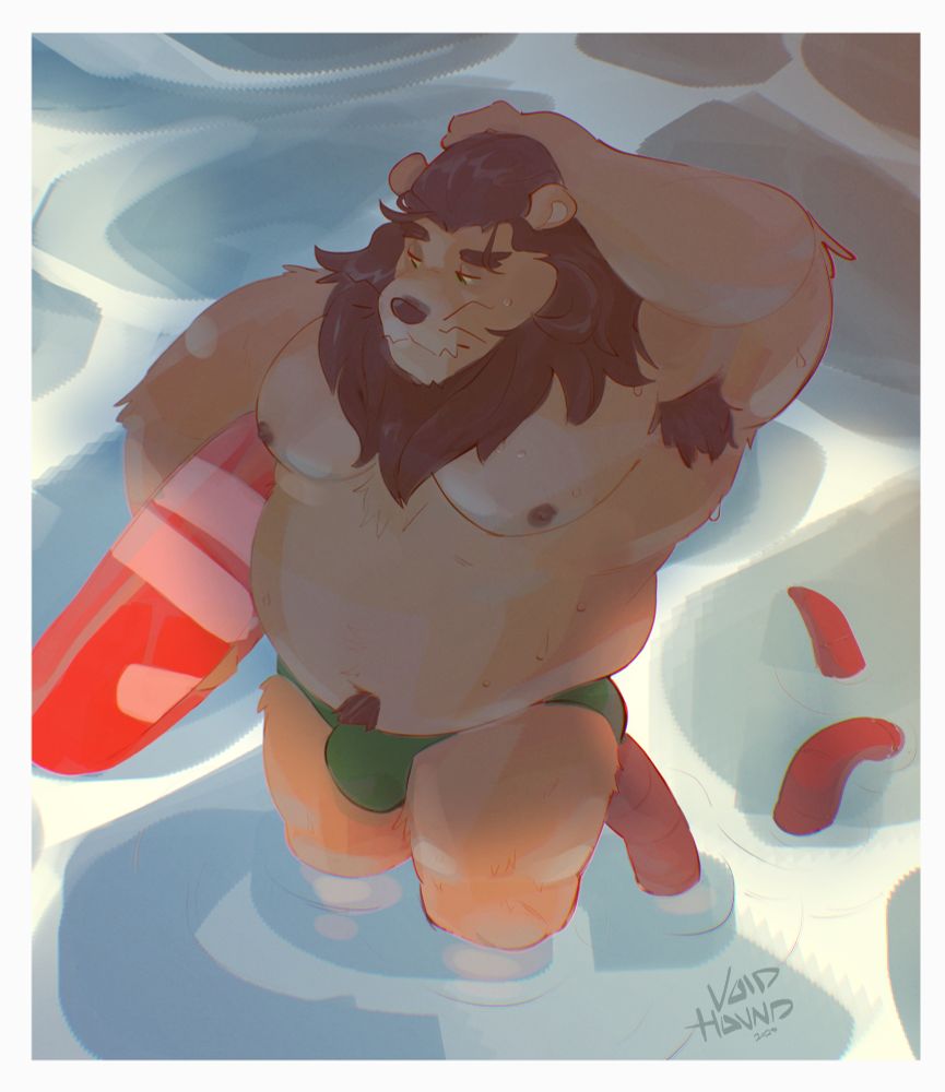 Illustration of a character taking a dip in the water at a beach.