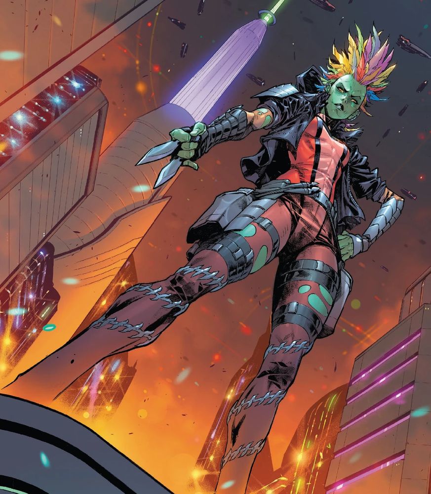 Deva Lompop from a variant cover of War of the Bounty Hunters: Jabba the Hutt illustrated by Iban Coello and colored by Jesus Aburtov.