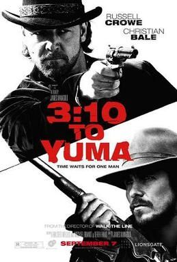 Poster of the 3.10 to Yuma remake starring Russell Crowe and Christian Bale. 