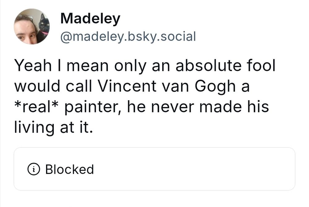 Me now being blocked because smugwank lectures should only flow one way, from man-writers who have been given a small measure of coin to massively successful women, and not from lowly scum like me to their betters. 