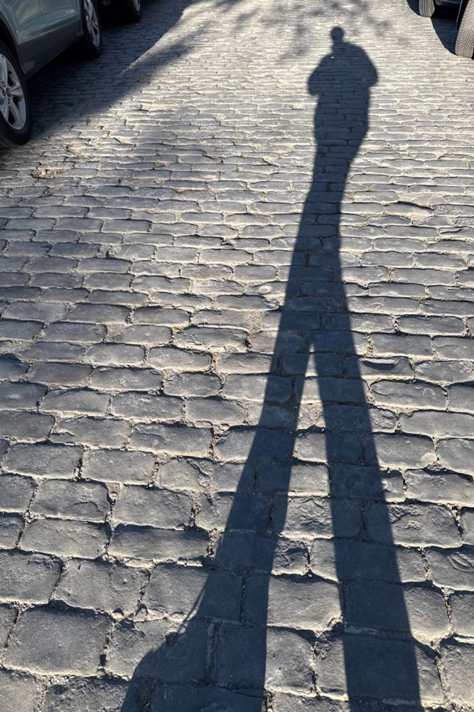 Long shadow on a brick street 