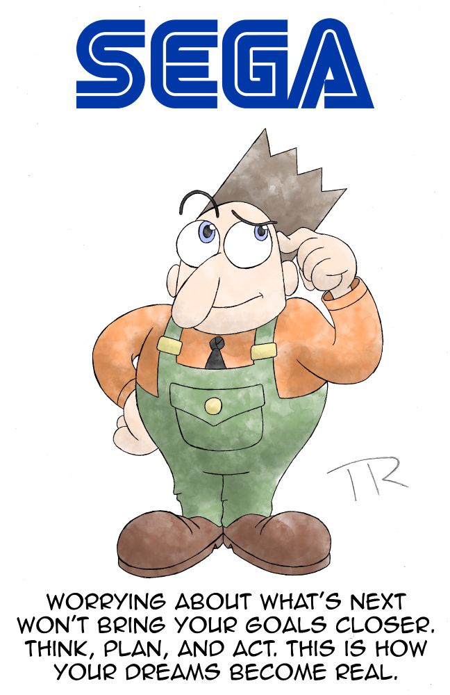 An average, middle-aged looking man with tall, spiky hair. The text below reads "Worrying about what's next won't bring your goals closer. Think, plan, and act. This is how your dreams become real."