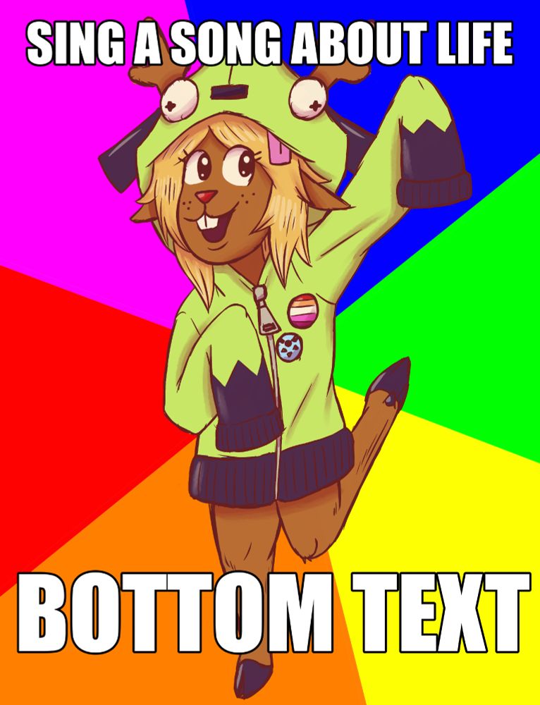 The same messy drawing as before, but this time with added text in Impact font. The line on top reads "Sing a song about life", while the bottom one says "Bottom Text".