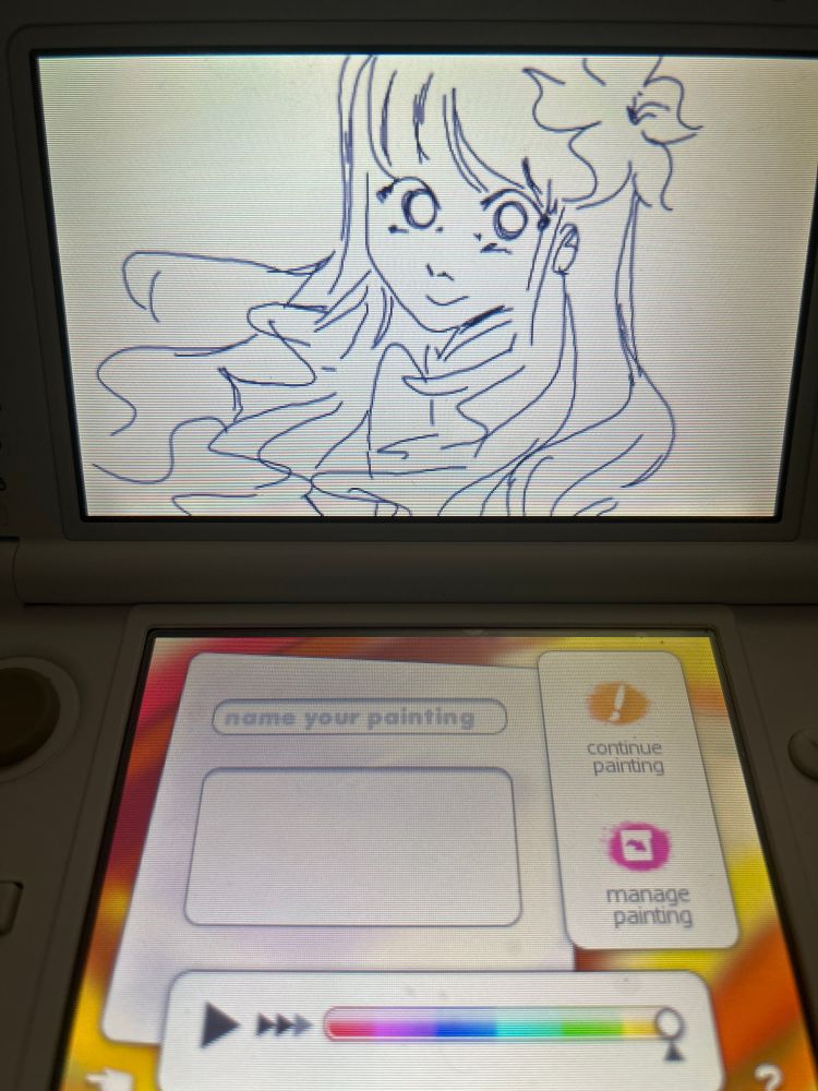 a drawing of fem!kalim with a jasmine in her hair on my Nintendo 3DS XL. she is very happy