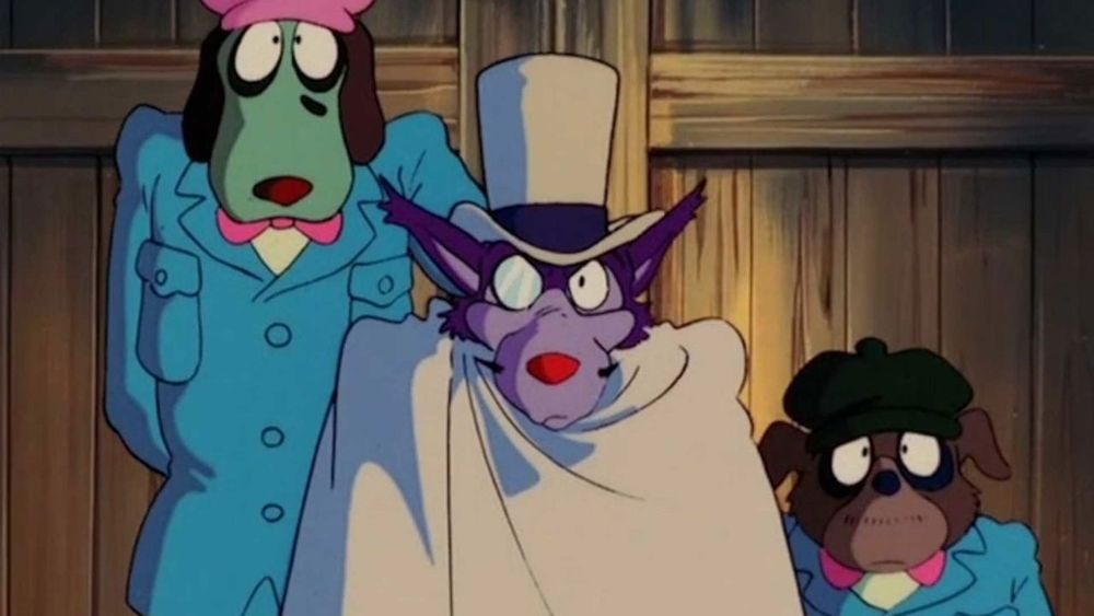 Moriarty from Sherlock Hound. He's a purple wolf guy with a monocle and top hat and robe. Also his henchmen are there behind him aswell